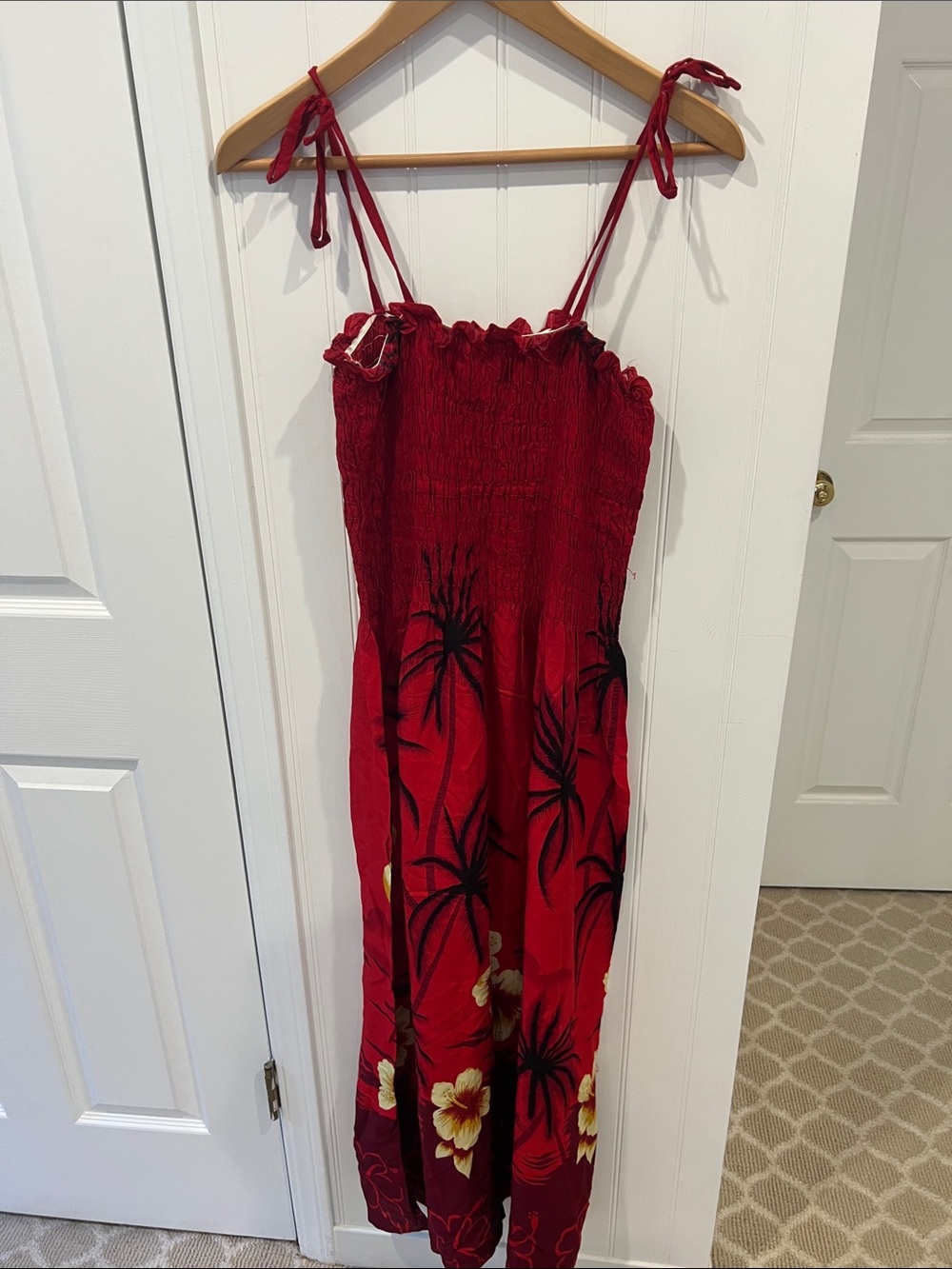 Red Tropical Print Girls' One-Piece Dress